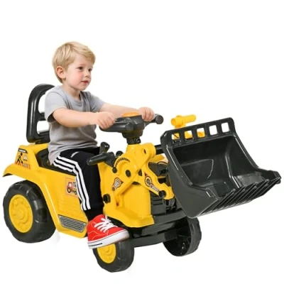 Image de HOMCOM Porteur Enfant tractopelle Coffre, klaxon, Volant, Levier de Vitesse, Pelle articulée PP ABS Noir Jaune