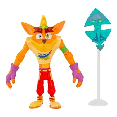 Image de BANDAI Crash Bandicoot Figurines rétro avec Masque Jouet de 11 cm et Accessoires Support Vert, Violet, Rouge