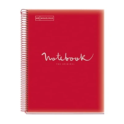 Image de Miquelrius Cahier A4 Carnet Emotions, 80 Feuilles 90 g/m², Séyès ligné, Bordure 1 couleur, Spirale microperforée, Couverture polypropylène, Perforation 4 trous, Rouge