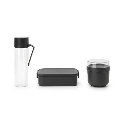 Image de Brabantia Kit Repas Make &amp; Take 3 pcs: Gourde avec Filtre 0.5L, Pot à Encas 0.5L Boîte M Étanches Lavables au Lave Vaisselle Dark Grey