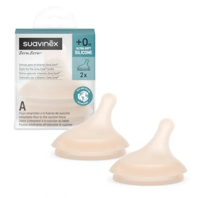 Image de Suavinex, Lot 2 Tetines pour Biberon Anti Colique Zero Zero. Débit Spécial Allaitement (A), Adaptable, Spécifique Bébés Allaités s&#039;Adapte à la Force de Succion du Bébé, en Silicone, +0 M, Light