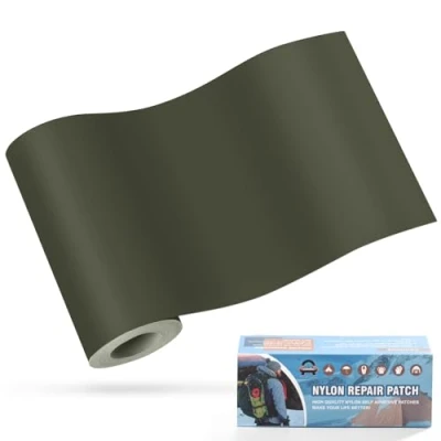 Image de Patchs autocollants en nylon, OAZ 10x160cm patch de réparation imperméable autocollant, nylon autocollant Vert armée, pour tentes, doudoune, sac couchage, à mainmain