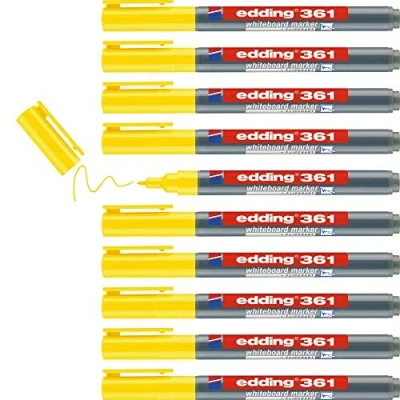 Image de edding 361 Marqueur pour tableaux blancs jaune 10 stylos pointe ronde 1 mm feutre effaçable blanc, magnétique, mémo et chevalet de conférence sketchnotes