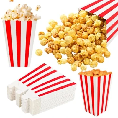 Image de 60 PCS Popcorn Box, Boîtes, Pot Popcorn, Sacs Boîtes à de Nourriture Seau Pop Corn Rayures Carrées Rétro pour Cinéma,Fête,Aoirées,Anniversaires