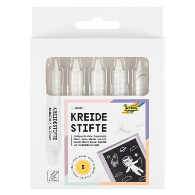 Image de folia 370500 Set, 5 marqueurs Craie en Blanc pour Peindre sur Tableau, Verre, Papier et Autres Surfaces Lisses, Chalk, White, not known