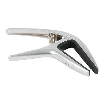 Image de Ortega Guitares Twin Capodastre Réversible 2 Voies Compatible avec Courbe et Plat Arrondi Classique, Chrome
