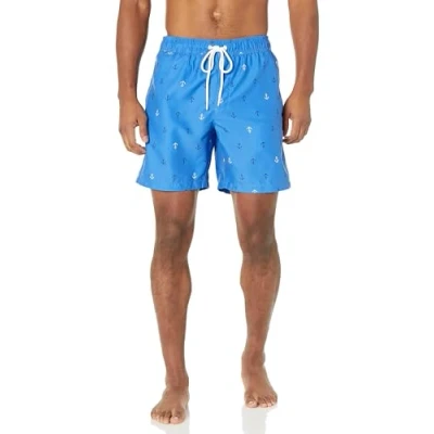 Image de Amazon Essentials Short de Bain à Séchage Rapide Entrejambe 18 cm Homme, Bleu Imprimé Ancres, L