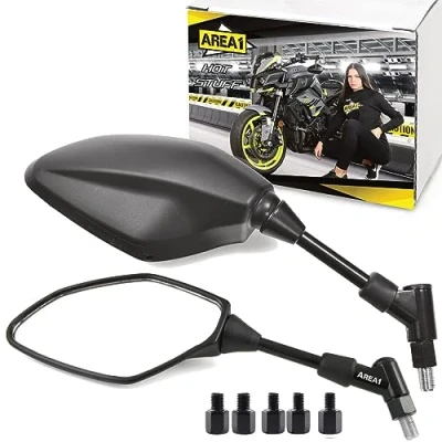 Image de Area1 Ensemble de rétroviseurs (droite + gauche) homologué E M10 filetage droit gauche compatible avec MT03 MT07 MT09 MT10 MT125 Tracer XT 1200 Tenere FZ6 FZ8 FZ1 XJ6SP Vmax Xmax Nmax