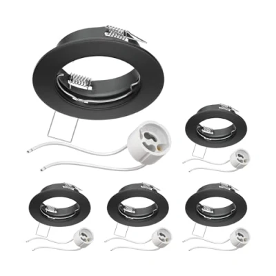 Image de ledscom.de 5 pièces cadre d&#039;encastrement pour plafond FERE noir mat (LED/halogène/GU10/MR16/PAR16/50mm) incl. douille GU10