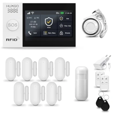 Image de Systeme d&#039;alarme Maison WiFi + GSM, HUXGO HXA007 avec Sirène, 1X détecteur de Mouvement, 7X capteur Porte/fenêtre, TUYA