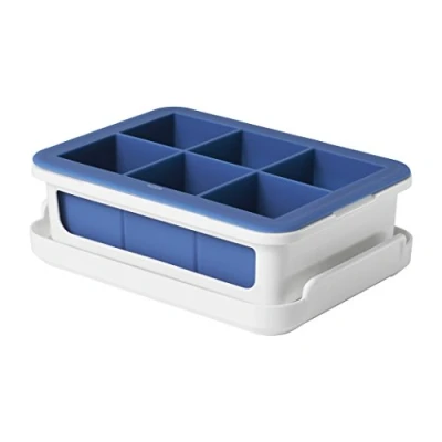 Image de OXO Bac à glaçons étanche Good Grips avec couvercle pour gros glaçons, silicone, blanc/bleu foncé