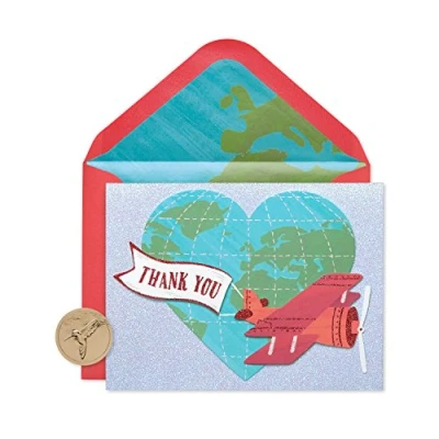 Image de Papyrus Globe avec avion faite à la main dans une boîte Thank You Note Cards, 8 count with Plane