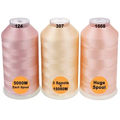 Image de New brothread Lot de 3 Chair (Peau) Couleurs Polyester Fil machine à broder Énorme bobine 5000M pour toutes les machines