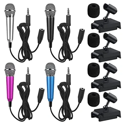 Image de 4 Pièces Mini Micro Asmr, Microphone Portable, pour Téléphone Petit avec Supports Filaire Ordinateur Portable