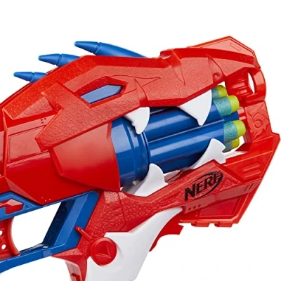Image de Nerf DinoSquad Blaster Raptor Slash avec Barillet Rotatif 6 fléchettes, tir en Rafale, fléchettes Elite Officielles, vélociraptor Multicolore