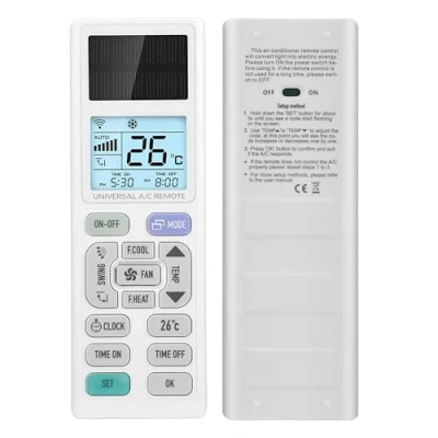 Image de Leyf télécommande de climatisation Universelle A/C LCD rétro éclairage, Rechange pour climatisation, écran avec lumière et Lampe Poche LED, Fonctionne l&#039;énergie Lumineuse