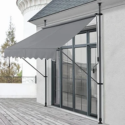 Image de pro.tec Store Banne Manuel Rétractable pour Terrasse Marquise Soleil de Balcon Auvent Téléscopique Hauteur et Inclinaison Réglable sans Perçage Acier Polyester 150 x 120 220 309 cm Gris Ardoise