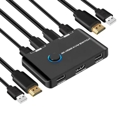 Image de 4K@60Hz Commutateur KVM Switch HDMI 2 Port, pour brancher PC sur 1 écran &amp; périphériques USB, avec câbles USB et