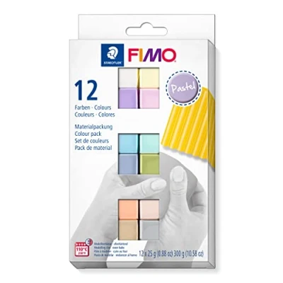 Image de Staedtler FIMO Soft, Assortiment de 12 demi pains Pâte aux couleurs pastel assorties, à modeler durcissant au four et facile démouler, 8023 C12 3