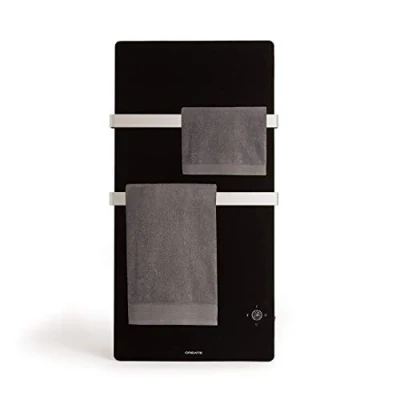 Image de Create/Warm Towel Crystal 600W/Sèche serviettes électrique en Verre avec WiFi,Noir/ 2 Porte Serviettes,écran LED,Protection IP24