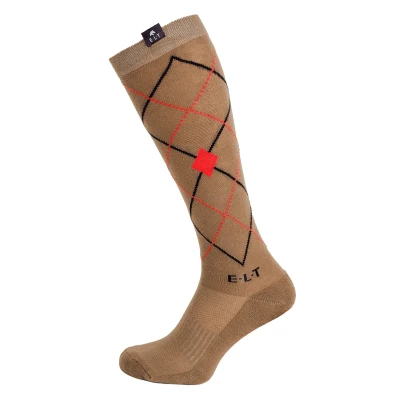 Image de ELT Chaussettes d&#039;Équitation Argyle Cappuccino/Rouge