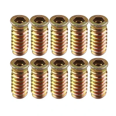 Image de HALJIA 10 pcs M6 x 35 MM Filetage Écrou Insert en bois Interface Vis à tête hexagonale Socket de fixation pour meubles Lit Armoire