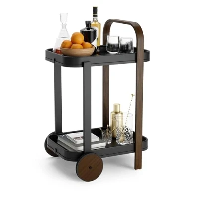 Image de Umbra Bellwood Desserte à roulettes et Table d&#039;appoint avec 2 étages Plateaux Amovibles, Noir/Noyer