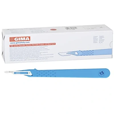 Image de Gima Bistouris en Acier Inoxydable, Manche ABS, Stérile et Jetable, Standard, Taille n. 15, 10 scalpels emballés individuellement.