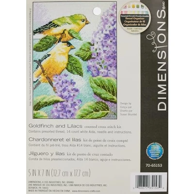 Image de DIMENSIONS D70 65153 Chardonneret et Lilas de Broderie Point X, Blanc, 100% Coton, 12,7 x 17,7 0,1 cm