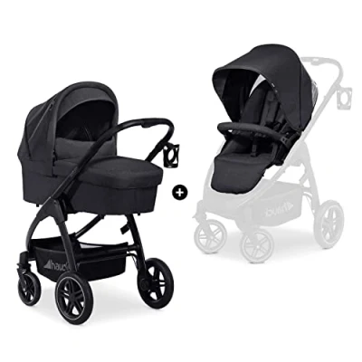 Image de hauck Poussette 2 en 1 Saturn R Duoset, dès Naissance jusqu&#039;à 22 kg, Inclus Nacelle Bébé, Siège Réversible et Inclinable, Pliable, Réglable, Porte gobelet, UPF 50+, Panier 3 Noir
