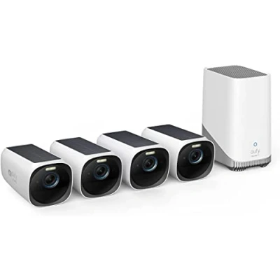 Image de eufy Security eufyCam S330(eufyCam 3), Surveillance WiFi Extérieure sans Fil, Résolution 4K, Panneau Solaire Intégré, Vision Nocturne Couleur, Frais mensuels, Nécessite HomeBase 3, 4+1