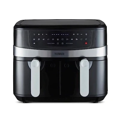 Image de Tower T17088 Vortx Xpress Air Fryer Friteuse sans Huile Électrique à double panier avec fonction Smart Finish, Puissance de 2 600 W, 9 L, Noir