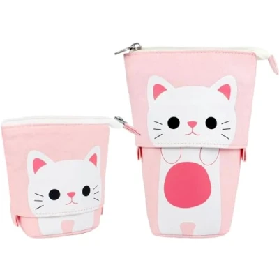 Image de Jubaopen Trousse Chat, Kawaii Crayon Chat Accessoires à Crayons Télescopique pour Garçons Filles Etudiants et Fournitures de Bureau, Rose