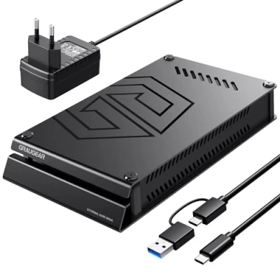 Image de GRAUGEAR Disque Dur Externe 8 to dans Un boîtier en Aluminium pour Playstation4, Formaté PS4, HDD 3,5 Pouces, USB C et A Adapter