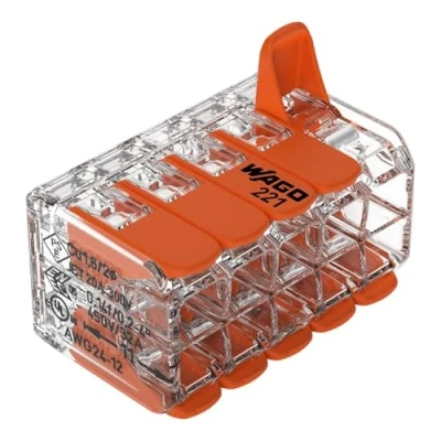 Image de WAGO Lot de 5 bornes connexion 221 420 10 conducteurs, jusqu&#039;à 4 mm² Connecteur câble compact avec leviers pour tous les types conducteurs dans le monde entier Sécurité d&#039;utilisation