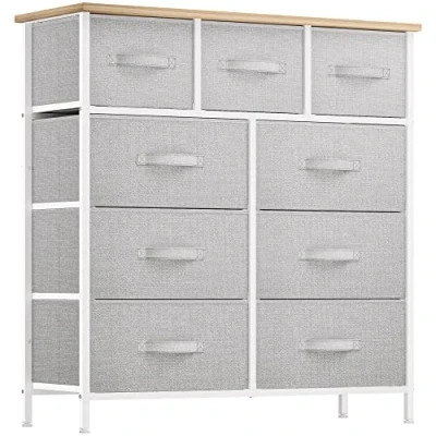 Image de YITAHOME Commode avec 9 tiroirs Tour de Rangement en Tissu, unité d&#039;organisation pour Chambre à Coucher, Cadre Acier Robuste, Dessus Bois et bacs Tissu Tirer Facilement (Gris)