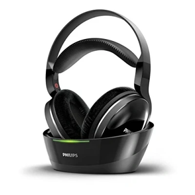 Image de casque Philips circum aural sans fil pour téléviseur SHD8850/12 HiFi (excellent son haute résolution, portée utile 30 m, base de recharge, coussinets en velours) noir