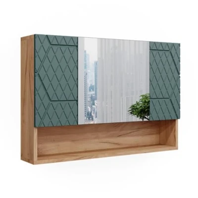Image de Vicco Armoire de Salle Bain avec Miroir Irma, Chêne Force doré/Vert, 80.1 x 55 cm