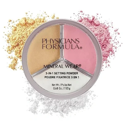 Image de Physicians Formula Mineral Wear 3 in 1 Setting Power, Poudre Minérale Translucide pour le Maquillage Fixer, Eclaircir et Contourner, Finition impeccable