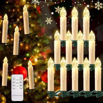 Image de cimetech Bougies de Sapin Noël Lot 12, LED Flottantes sans Flamme à Piles et Télécommande avec Pince, Lumières d&#039;Arbre Décoration la Maison pour Fête Blanc Chaud