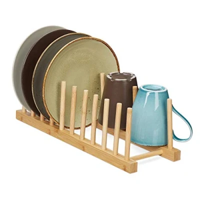 Image de Relaxdays Égouttoir, pour 10 Assiettes, Planches à découpées, Support couvercles, Vaisselle, Range Planche en Bambou