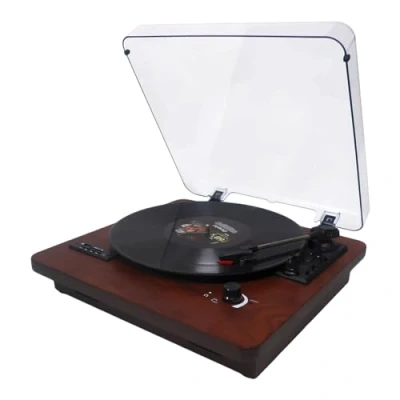 Image de DLITIME Platine Vinyle Vintage avec Bluetooth Entrée/Sortie, Radio FM, Encodage USB/SD, 3 Vitesses 33/45/78 TR/Min et Haut parleurs intégrés, Sortie RCA, Entrée AUX