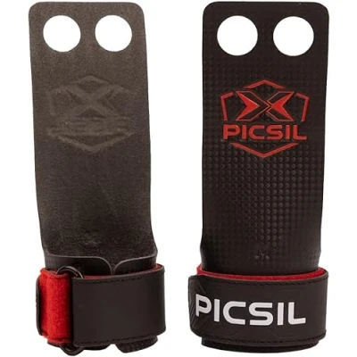 Image de PICSIL RX Manique Carbone pour l’Entraînement en Crosstraining, Gants l’Haltérophilie, WODs, Gymnastique, Empêche Les Ampoules et des Déchirures Rouge, L