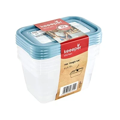 Image de keeeper Lot de 4 Boîtes Congélation, Couvercle Réinscriptible, x 750 ml, 15,5 10,5 8,5 cm, Mia Magic Ice, Nordic Blue