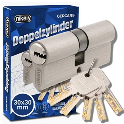 Image de GERCAR cylindre de serrure Pro 60 mm 30/30 Double massif En laiton nickelé Avec 5 clés Clé réversible A : 30 B 1 pièce