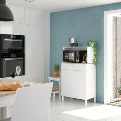 Image de Dmora Armoire Multifonction à Deux battantes, Un tiroir et Une étagère, Couleur Blanche, 72 x 126 40 cm, Blanc, 2 Portes