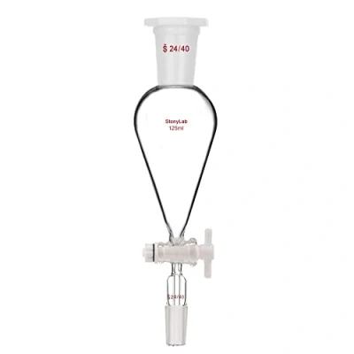 Image de stonylab Entonnoir Séparateur avec Robinet PTFE, 125 ml à Décanter Conique en Forme de Poire Paroi épaisse Verre Borosilicate Connecteur 24/40