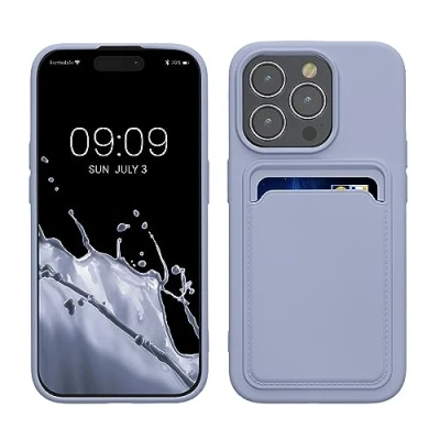 Image de kwmobile Housse Compatible avec iPhone 15 Pro Coque de téléphone Compartiment Carte en Silicone Lavande