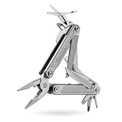 Image de Swiss+Tech Pince Multifonction 17 en 1 avec Structure Autoverrouillée, Tête de Acier Inoxydable, Couteau 8Cr13MoV, Motif Exquis, Couleur d’Argent Mate, Pour Survie, Camping, Randonnée