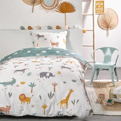 Image de Familando parure de lit pour garçons et filles 135 x 200 cm 80 Jolie enfant en 100 % coton Avec fermeture éclair Différents motifs (safari,